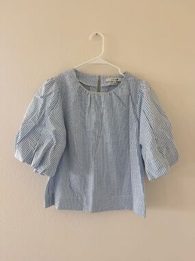 JOE’S Jeans Blue White Striped Puff Sleeve Blouse Peplum Top